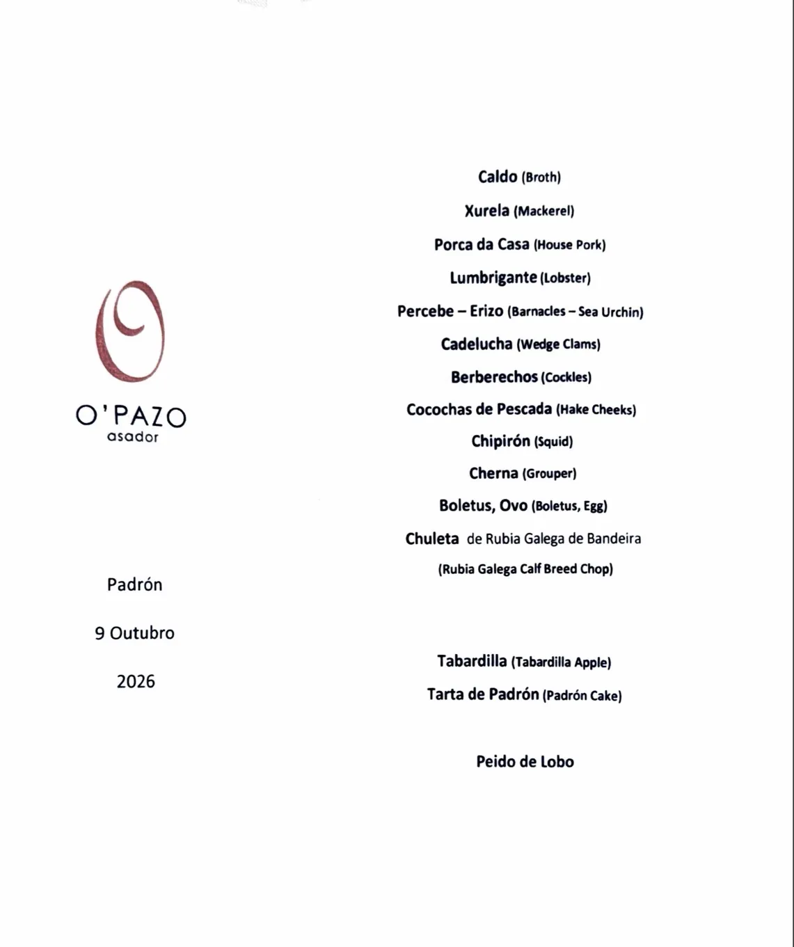 Asador O'Pazo — menu 3
